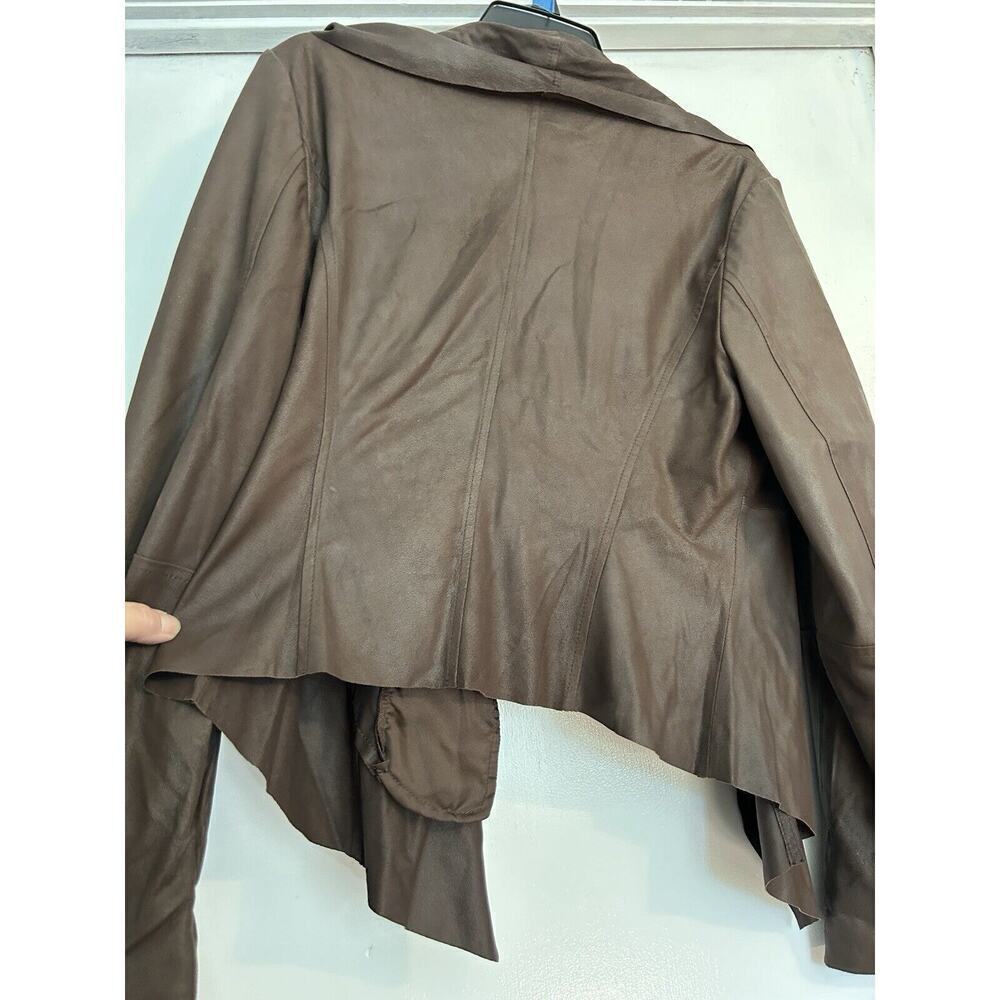 Neumann Marcus Brown Leather Open From Cascade Ruffle Zippered Sleeves - Picture 8 of 13